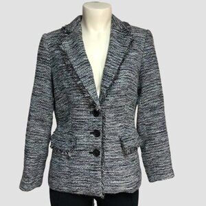 Karl Lagerfeld Paris Tweed Pattern Fringe Blazer